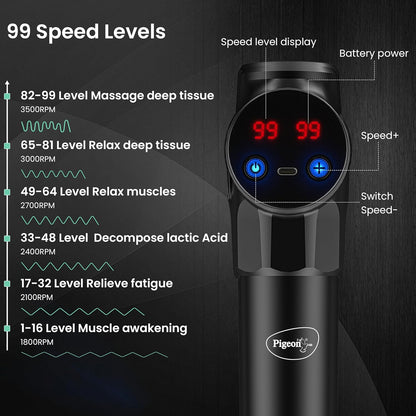 Pigeon Vibe Gun Massager, 6 Heads, 6 Speed, Rechargeable, Handheld, Percussion Muscle Massager For Full Body Pain Relief, Muscle Relaxation  For Men & Women| Black 1.0 unit