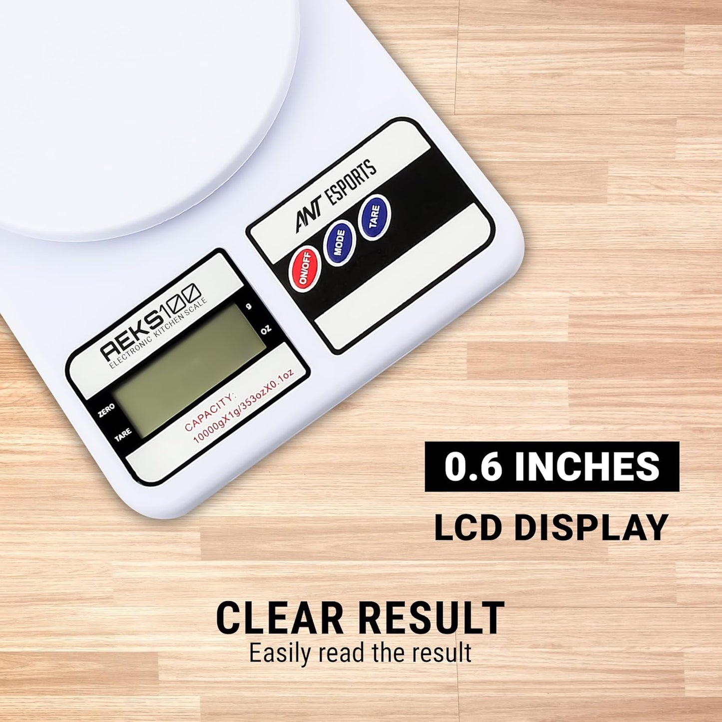 Ant Aeks100 Kitchen Weighing Machine/Food Scale For Health, Fitness, Shop, Home Baking & Cooking With Large Lcd Display, Tare Function, Overload Indicator 1.0 Piece