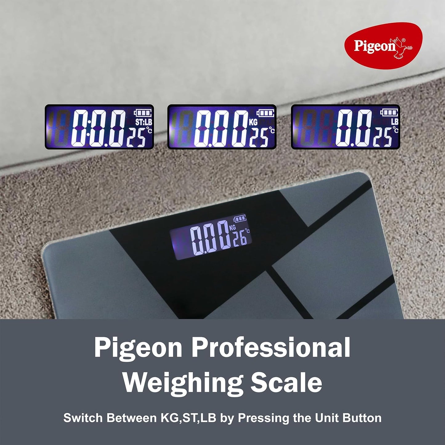 Pigeon Iris Weighing Machine for Body Weight Machine| Digital Bathroom Scale for Weight Measurement| Weighing Scale with LCD Display| 36 Months Warranty, Black, 180 Kg 1.0 Piece