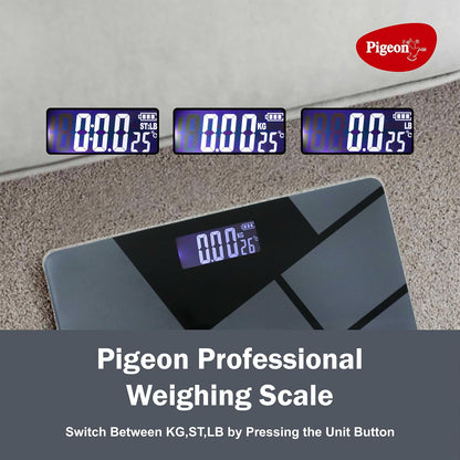 Pigeon Iris Weighing Machine for Body Weight Machine| Digital Bathroom Scale for Weight Measurement| Weighing Scale with LCD Display| 36 Months Warranty, Black, 180 Kg 1.0 Piece