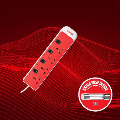 Eveready Everprotect Ultra X2 Spikeguard and 4 Socket Extension Boards for Reliable Performance, 2m (White and Red) 1.0 unit