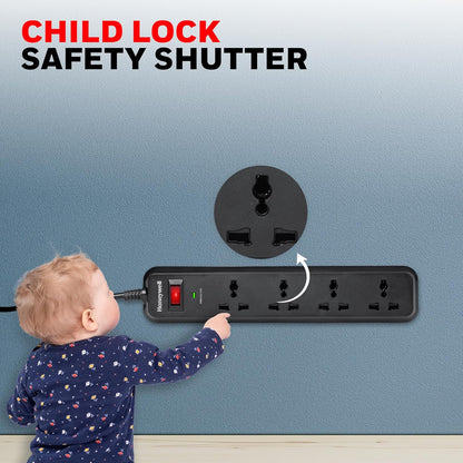 Honeywell Surge Protector (4 Sockets, Black) 1.0 Piece