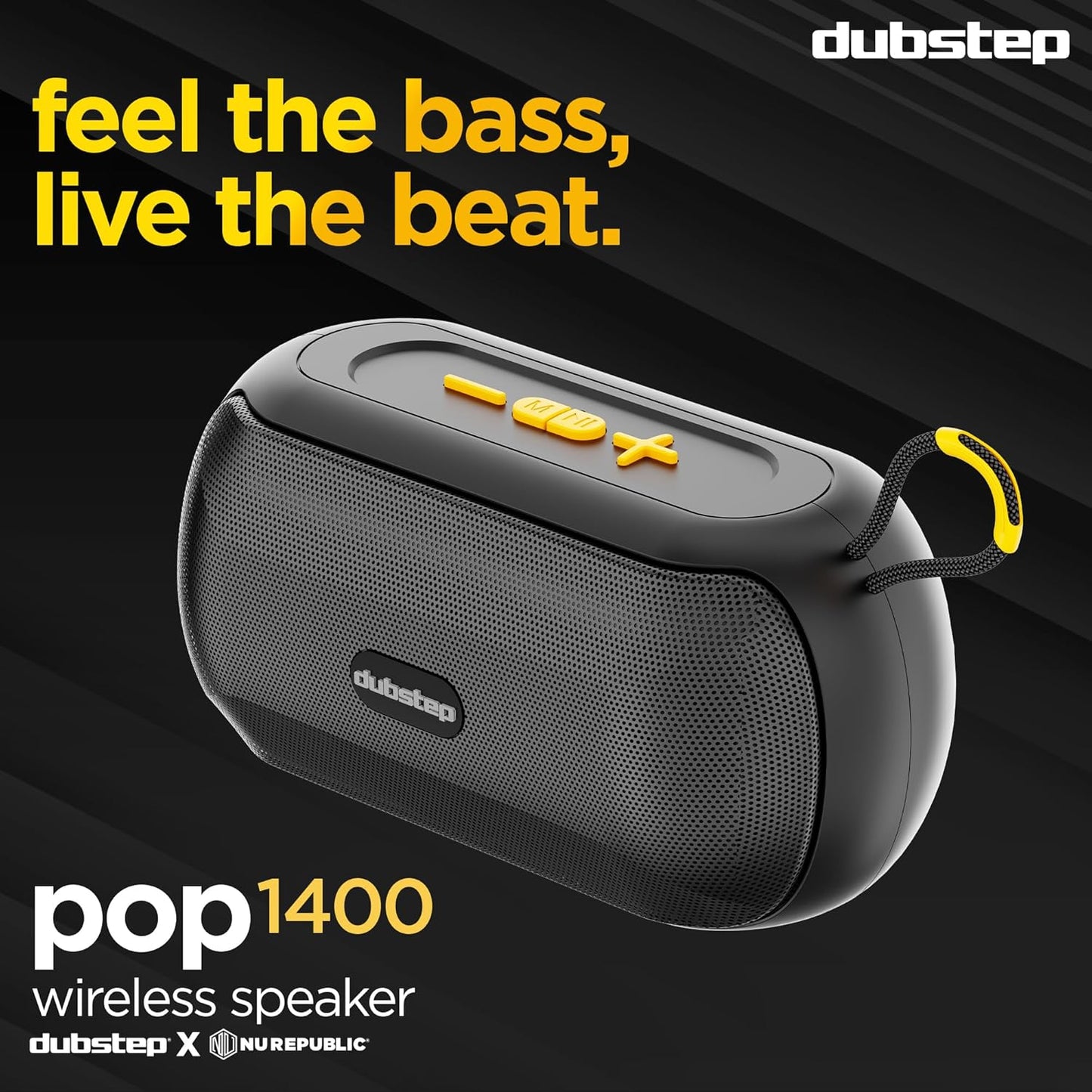 Dubstep Pop 1400 (14W, 16 Hrs Playtime), Wireless Bluetooth Speaker with Mic v5.4, TWS Function (Black) 1.0 Piece