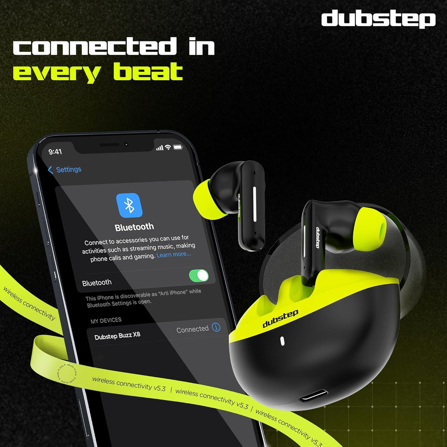 Dubstep Buzz X8 with 56 Hrs Playtime ENC TWS Earbuds (Neon Green) 1.0 box