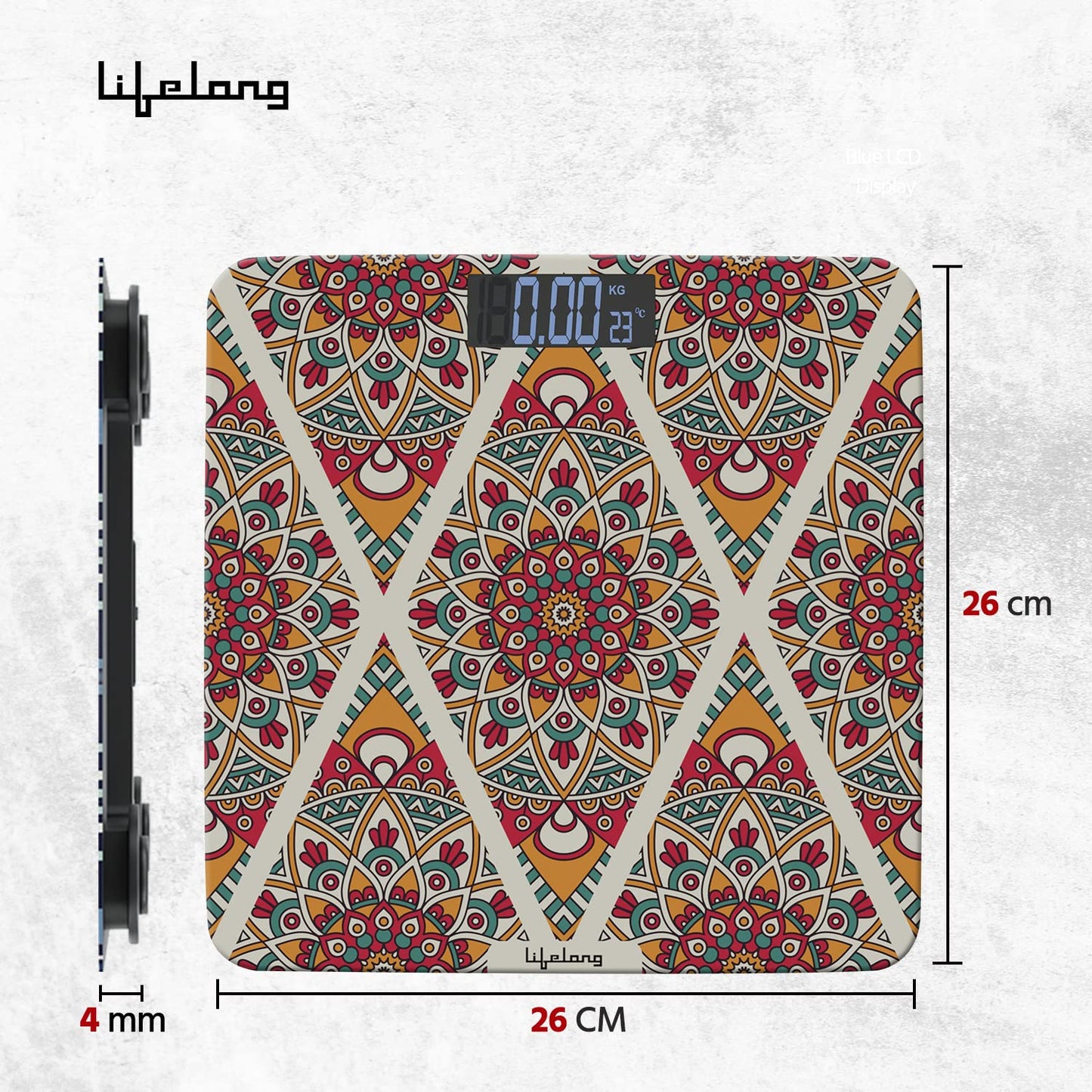 Lifelong Bloom LLWS54 Body Weighing Scale (Indian Cultural Series - Rajasthan Rural)|Thick Tempered Glass with LCD Display|Bathroom Weighing Scale 1.0 Piece
