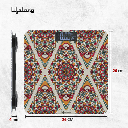 Lifelong Bloom LLWS54 Body Weighing Scale (Indian Cultural Series - Rajasthan Rural)|Thick Tempered Glass with LCD Display|Bathroom Weighing Scale 1.0 Piece