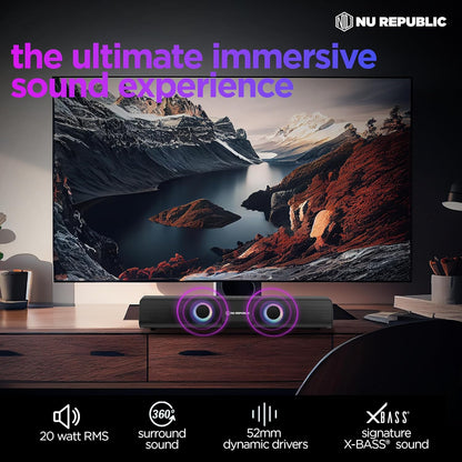 Nu Republic Party Box 20 (20W, 16 Hrs Playtime), Wireless Bluetooth Speaker with Mic v5.3, RGB Light (Black) 1.0 unit