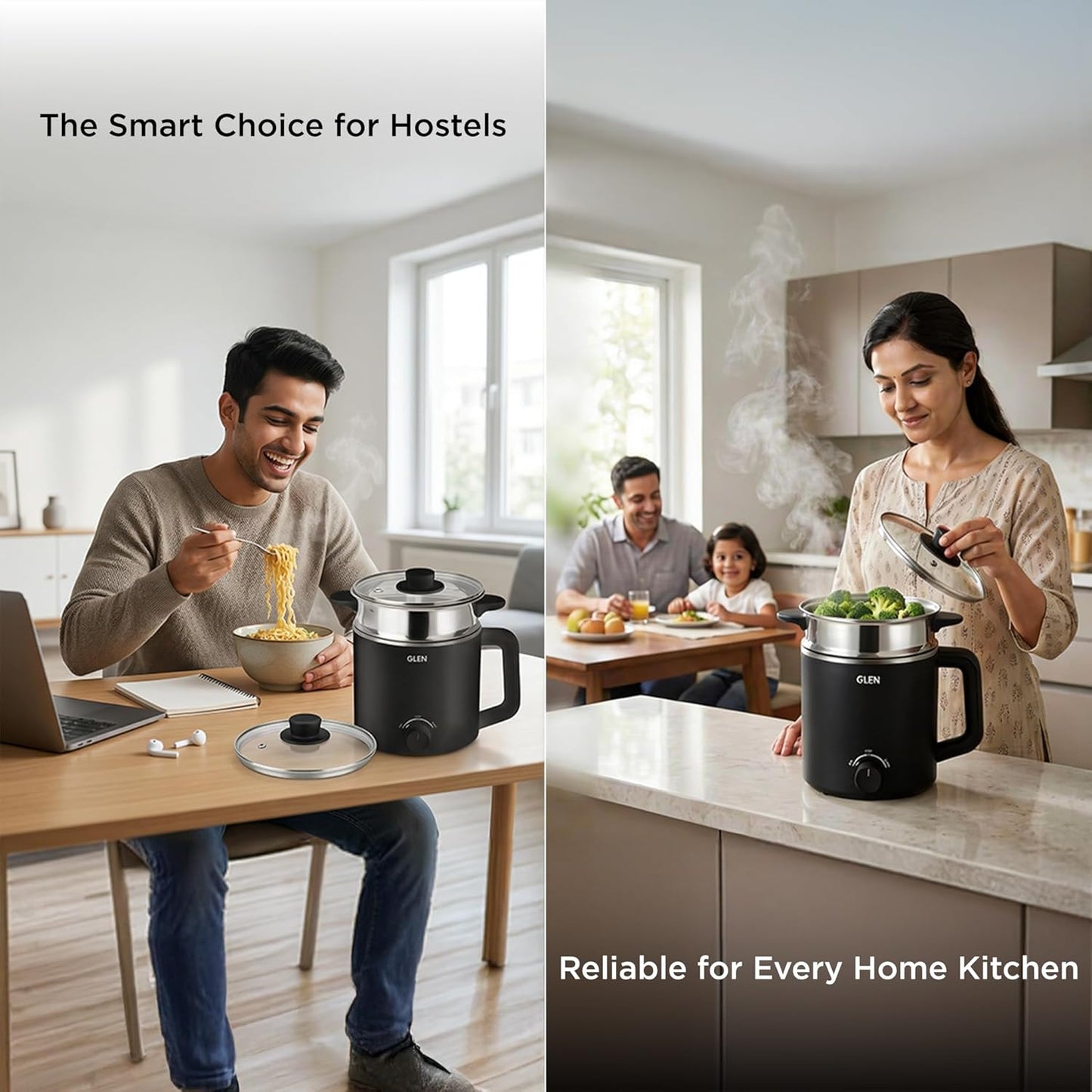 Glen SA 9016 Multi Cook Kettle,1.5L, 600W (Black) 1.0 unit
