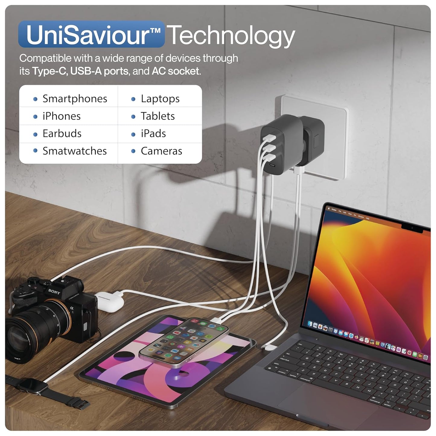 Ambrane Universal Travel Adapter,4 in 1 Fast Charging; 1 Type C (20W),2 USB (20W) & 1 AC Socket (880W) (ATA-01) 1.0 unit