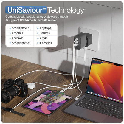 Ambrane Universal Travel Adapter,4 in 1 Fast Charging; 1 Type C (20W),2 USB (20W) & 1 AC Socket (880W) (ATA-01) 1.0 unit