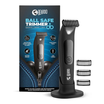 BEARDO Ball Safe Trimmer For Men|Fast Charging Trimmer For Intimate Parts, Beard, Body|Body Grooming Kit - No Nicks Or Cuts, Powerful Motor, Type C, Fast Charging, 110-Min Runtime,Black