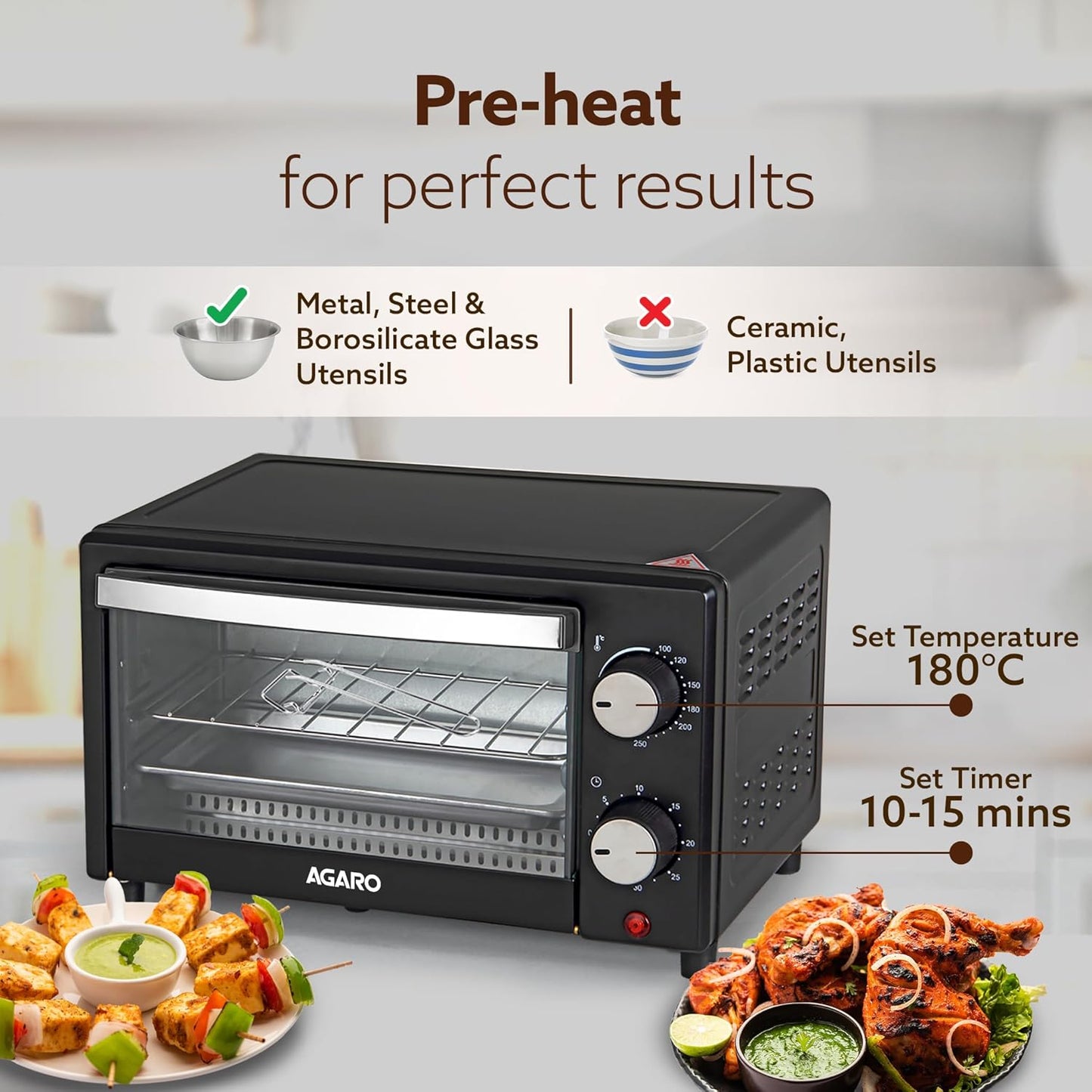Agaro Marvel Series 9L Thermostat Toaster Griller, 800W (Black) 1.0 unit