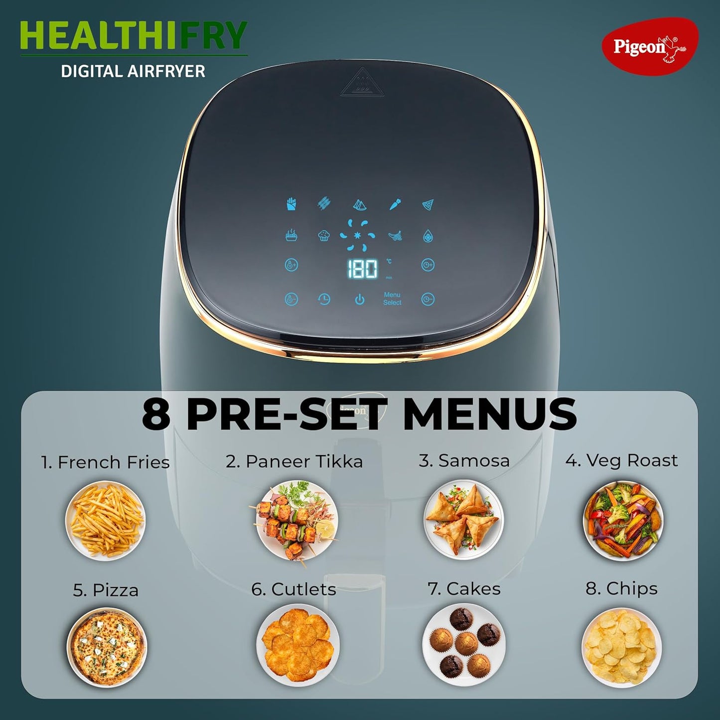 Pigeon Healthify Digital Air Fryer 1200W with Nonstick (Green) 1.0 unit