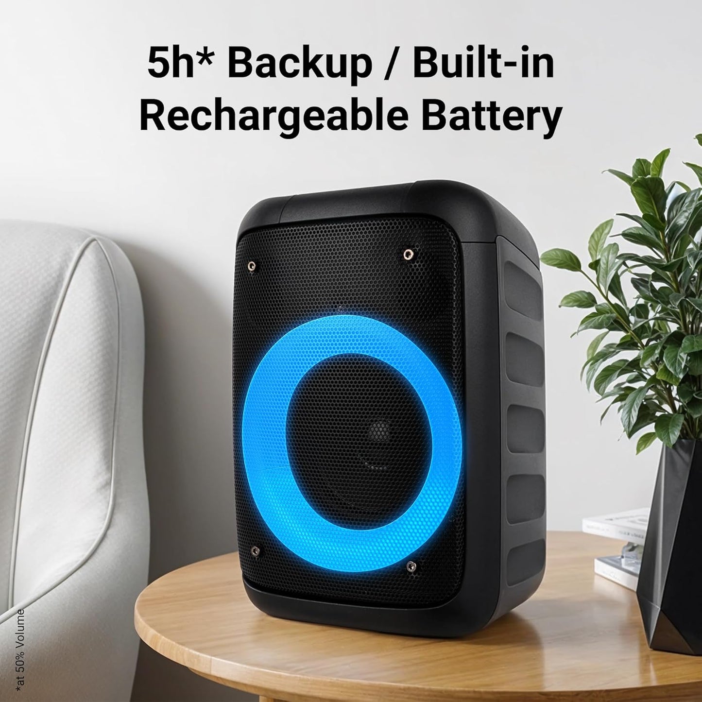 ZEBRONICS Zeb-Buddy 100 Portable BT v5.0 Speaker with TWS, 20W RMS, Wired mic Karaoke, 5H Backup, RGB LED, AUX, USB, Micro SD, Built in Rechargeable Battery and Mobile Holder, Black