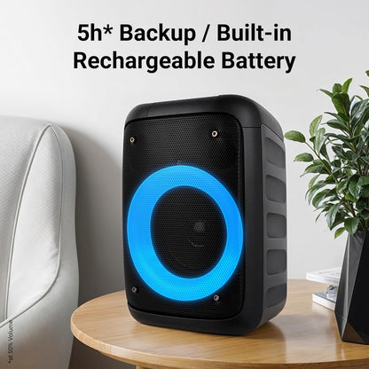 ZEBRONICS Zeb-Buddy 100 Portable BT v5.0 Speaker with TWS, 20W RMS, Wired mic Karaoke, 5H Backup, RGB LED, AUX, USB, Micro SD, Built in Rechargeable Battery and Mobile Holder, Black