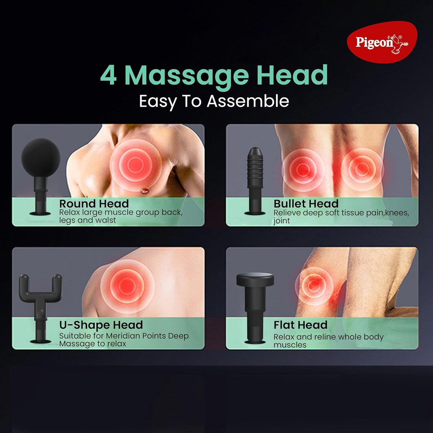 Pigeon Vibe Gun Massager, 6 Heads, 6 Speed, Rechargeable, Handheld, Percussion Muscle Massager For Full Body Pain Relief, Muscle Relaxation  For Men & Women| Black 1.0 unit