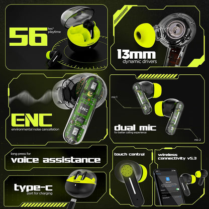 Dubstep Buzz X8 with 56 Hrs Playtime ENC TWS Earbuds (Neon Green) 1.0 box