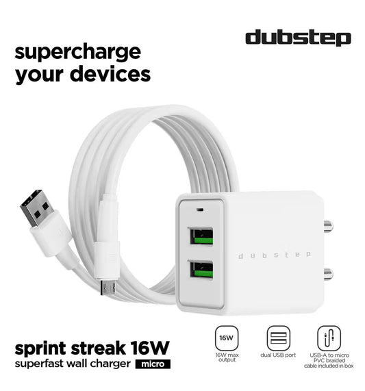 Dubstep Sprint 16W Dual Port Adapter (White) 1.0 unit