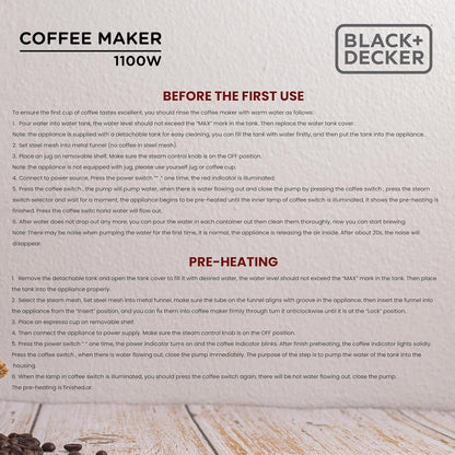 Black+Decker BXCM1001IN 15 BAR ESP COFFEE MAKER 1.0 Piece