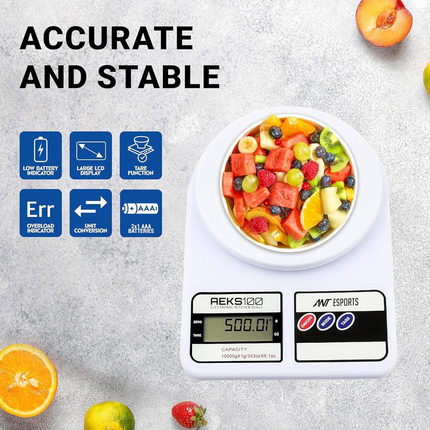 Ant Aeks100 Kitchen Weighing Machine/Food Scale For Health, Fitness, Shop, Home Baking & Cooking With Large Lcd Display, Tare Function, Overload Indicator 1.0 Piece