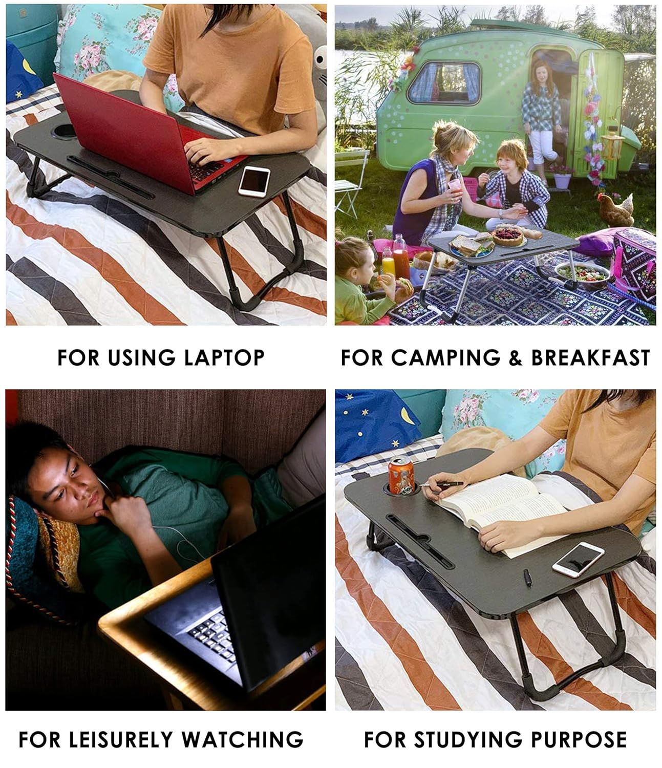 Story@Home Laptop Table with Dock Stand Wood Smart Standard Multi-Purpose Solid/Study Table/Bed Table/Foldable and Portable/Ergonomic & Rounded Edges/Non-Slip Legs/Engineered (Walnut)