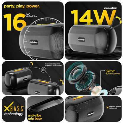 Dubstep Pop 1400 (14W, 16 Hrs Playtime), Wireless Bluetooth Speaker with Mic v5.4, TWS Function (Black) 1.0 Piece