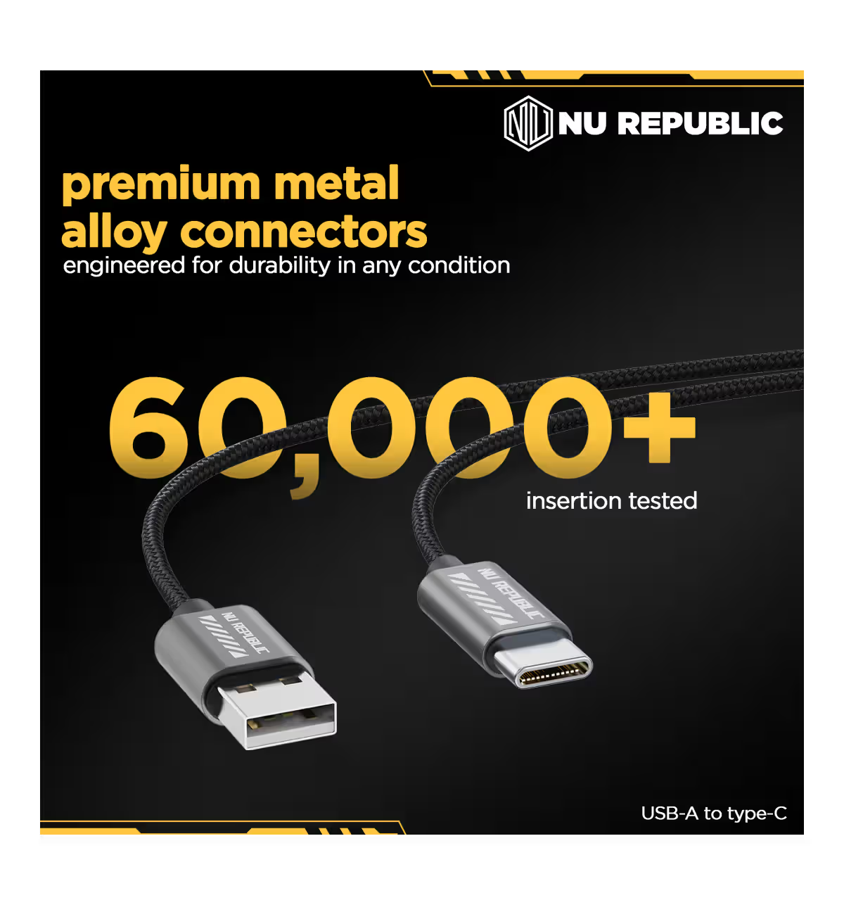 Nu Republic Blaze Flash 3.5 A Fast Charging 1.25 m USB to Type C Charging Cable, 50 Watts 480 Mbps (Grey) 1.0 unit