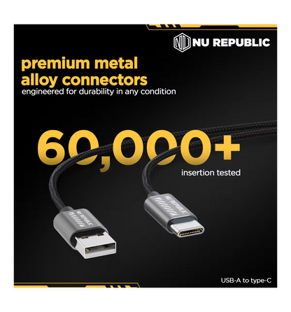 Nu Republic Blaze Flash 3.5 A Fast Charging 1.25 m USB to Type C Charging Cable, 50 Watts 480 Mbps (Grey) 1.0 unit