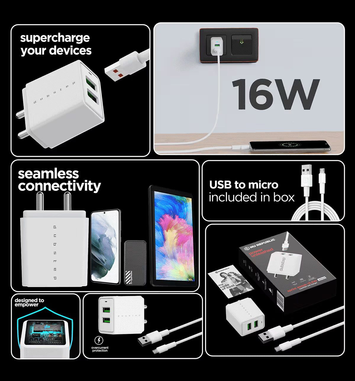 Dubstep Sprint 16W Dual Port Adapter (White) 1.0 unit