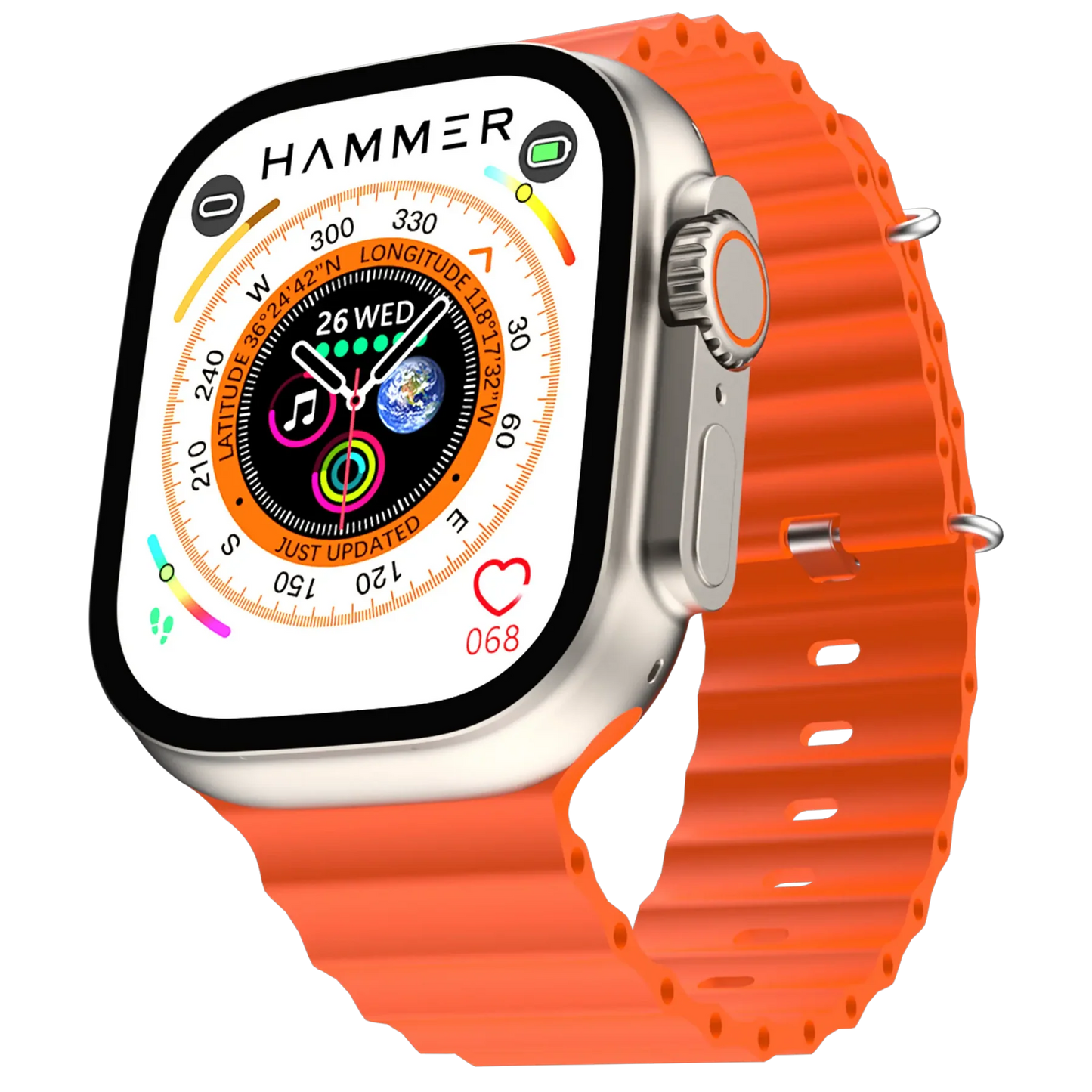 Hammer Ultra Classic Smart Watch, 2.01 inches HD Display, 5 Days Battery Life, Water Resistant, Bluetooth Calling (Black & Orange) 1.0 unit