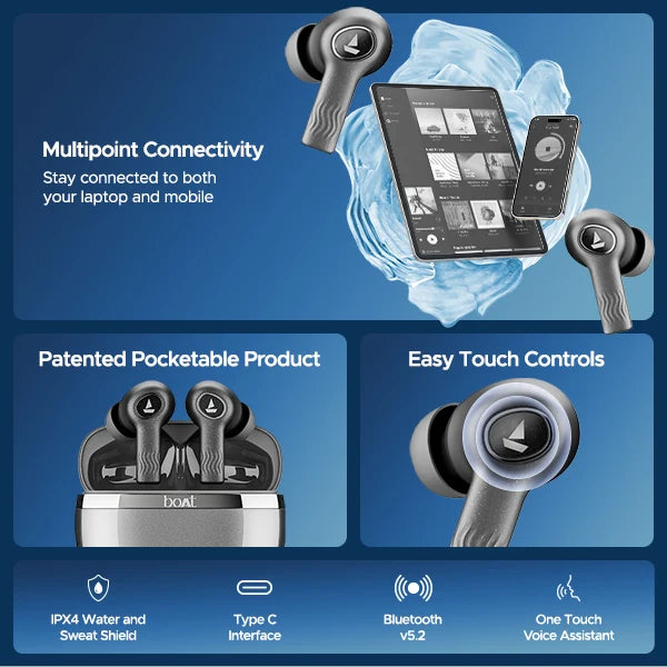 boAt Nirvana Ion ANC TWS ANC TWS Earbuds with Up to 32 dB ANC and Crystal Bionic Sound Powered by HiFi-Crystal (Crystal Black) 1.0 pack