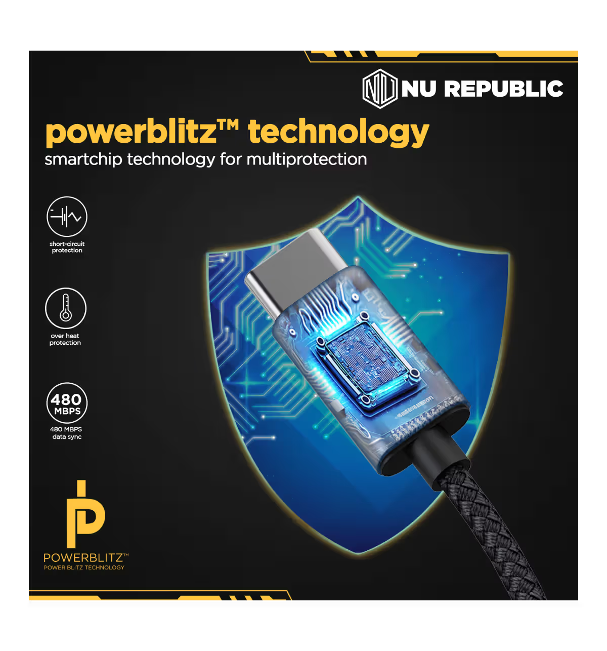 Nu Republic Blaze Flash 3.5 A Fast Charging 1.25 m USB to Type C Charging Cable, 50 Watts 480 Mbps (Grey) 1.0 unit