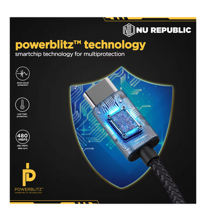 Nu Republic Blaze Flash 3.5 A Fast Charging 1.25 m USB to Type C Charging Cable, 50 Watts 480 Mbps (Grey) 1.0 unit