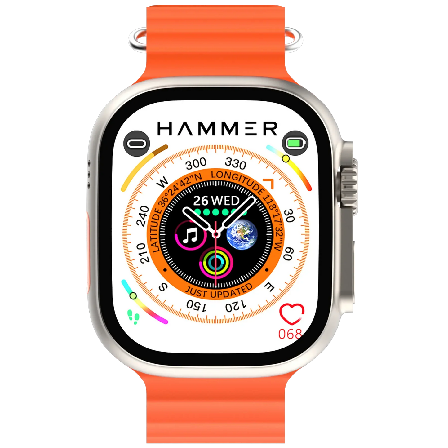 Hammer Ultra Classic Smart Watch, 2.01 inches HD Display, 5 Days Battery Life, Water Resistant, Bluetooth Calling (Black & Orange) 1.0 unit