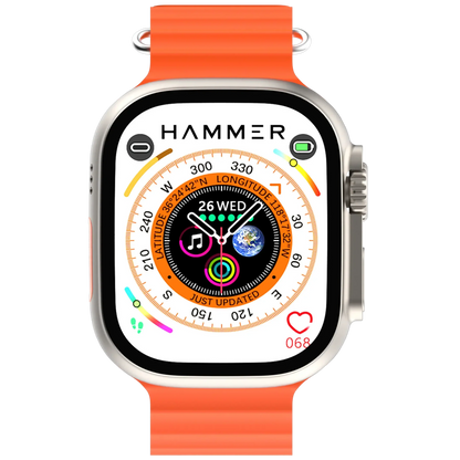 Hammer Ultra Classic Smart Watch, 2.01 inches HD Display, 5 Days Battery Life, Water Resistant, Bluetooth Calling (Black & Orange) 1.0 unit