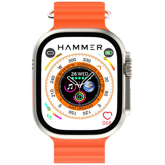 Hammer Ultra Classic Smart Watch, 2.01 inches HD Display, 5 Days Battery Life, Water Resistant, Bluetooth Calling (Black & Orange) 1.0 unit