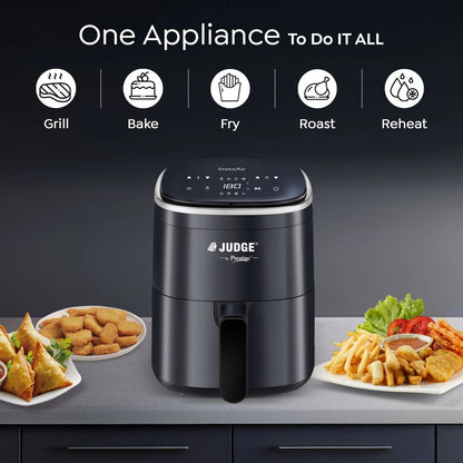 Judge by Prestige InstaAir Digital Air Fryer| 4.0L Capacity| 1200 Watts| Air Fry, Grill, Roast, Bake | Digital Display with 8 Preset Menu| Black 1.0 Piece
