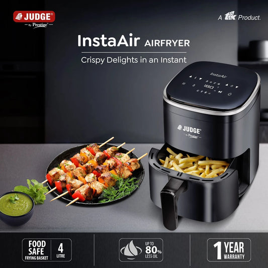 Judge by Prestige InstaAir Digital Air Fryer| 4.0L Capacity| 1200 Watts| Air Fry, Grill, Roast, Bake | Digital Display with 8 Preset Menu| Black 1.0 Piece