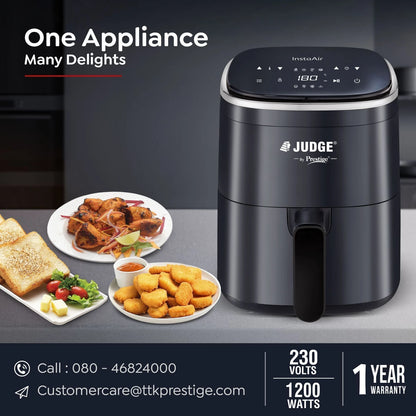 Judge by Prestige InstaAir Digital Air Fryer| 4.0L Capacity| 1200 Watts| Air Fry, Grill, Roast, Bake | Digital Display with 8 Preset Menu| Black 1.0 Piece