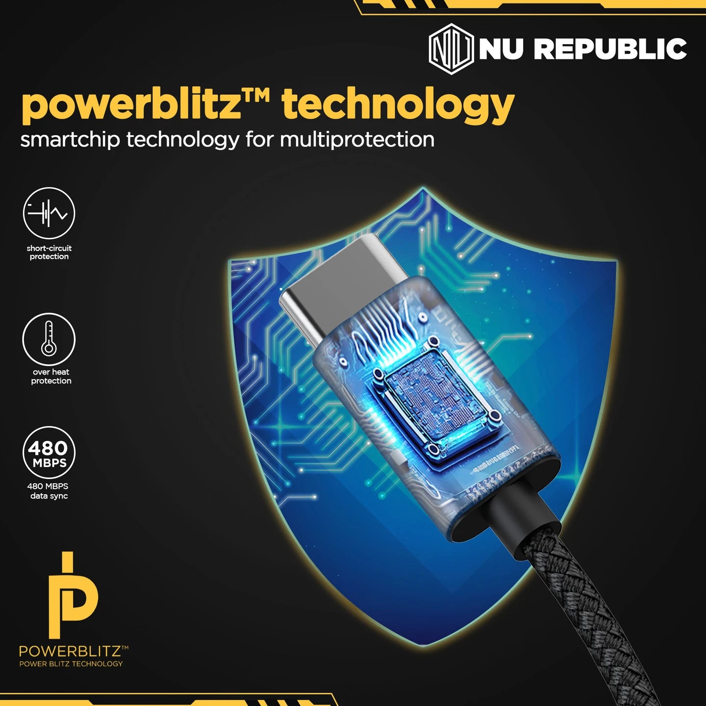 Nu Republic Blaze Flash Fast Charging 1.25 m Type C To Type CCharging Cable, 65 Watts 480 Mbps (Grey) 1.0 unit