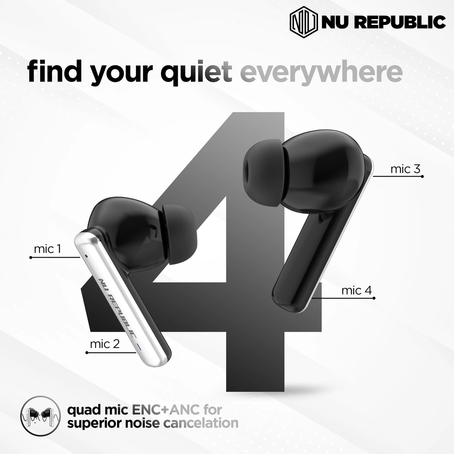 Nu Republic Epic ANC In Ear Truly Wireless Earbuds With Mic, 64 hours Playtime, ANC, Bluetooth V5.3 (Green) 1.0 pack