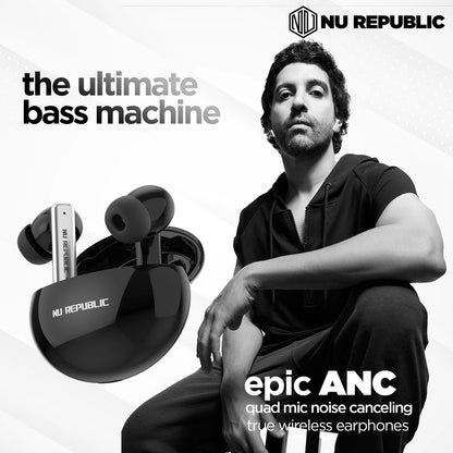 Nu Republic Epic ANC In Ear Truly Wireless Earbuds With Mic, 64 hours Playtime, ANC, Bluetooth V5.3 (Green) 1.0 pack