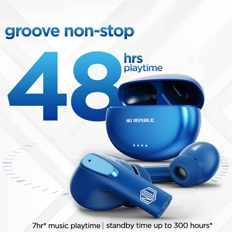 Nu Republic Epic X3 In-Ear Truly Wireless Earbuds With Mic, 48 Hours Playtime, ENC, IPX4, Bluetooth v5.3 (Blue) 1.0 unit