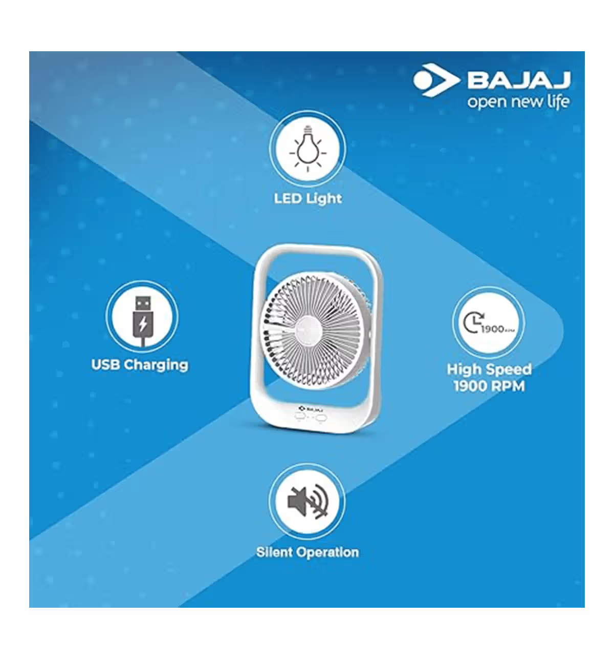 BAJAJ PYGMY TABLE FAN WITH USB CHARGING AND LED LIGHT 2100 RPM HIGH SPEED (WHITE) 1.00 UNIT