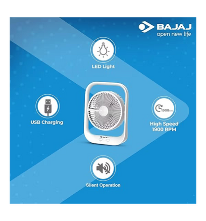 BAJAJ PYGMY TABLE FAN WITH USB CHARGING AND LED LIGHT 2100 RPM HIGH SPEED (WHITE) 1.00 UNIT