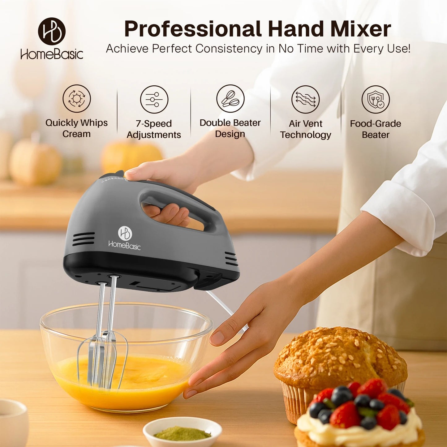 HomeBasic Hand Mixer 260W Cake Baking Kitchen Egg Whisker 1.0 Piece