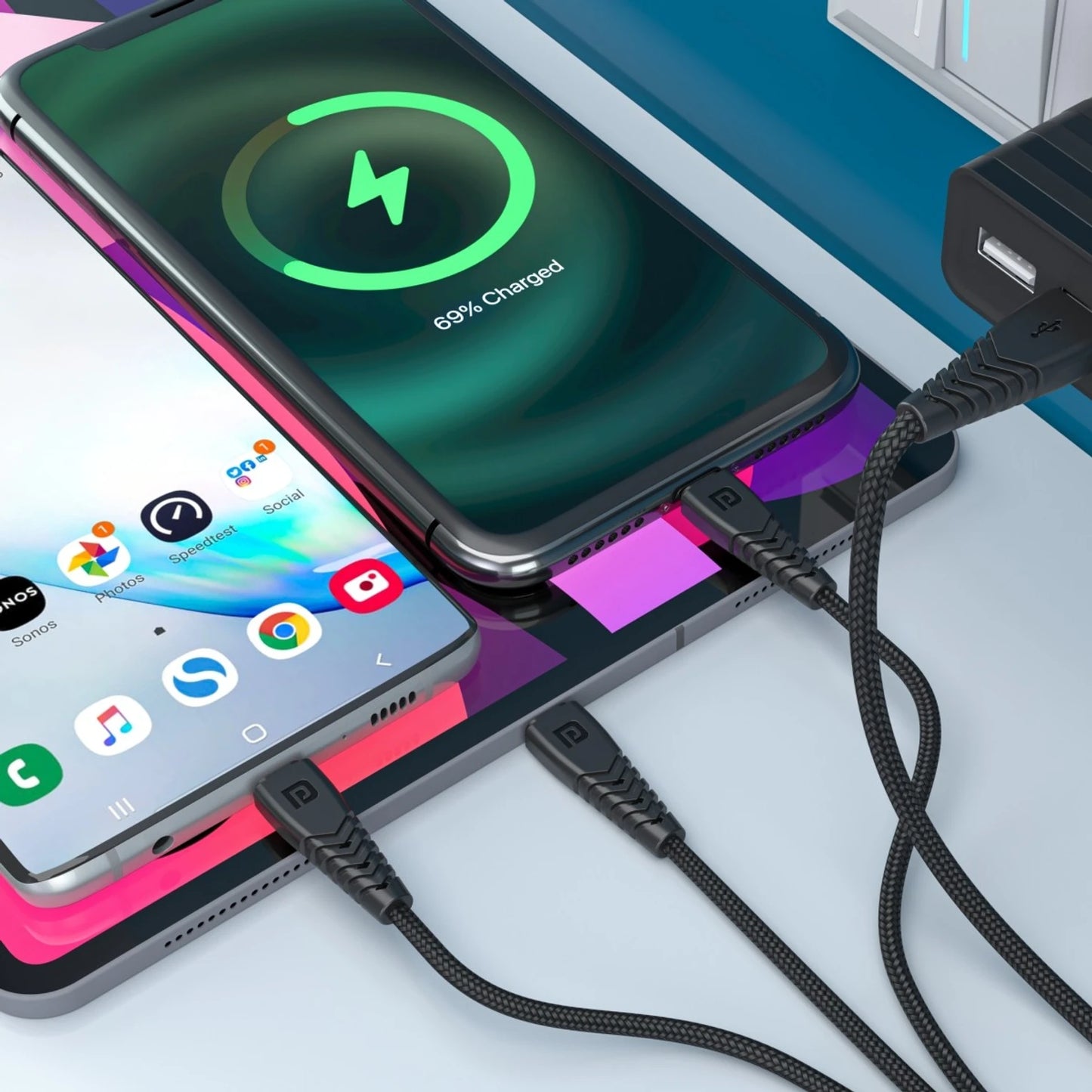 Portronics Konnect A Trio 3-in-1 Multifunctional Cable - Black 1.0 unit