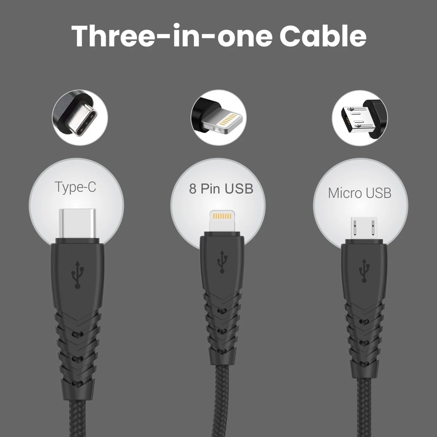 Portronics Konnect A Trio 3-in-1 Multifunctional Cable - Black 1.0 unit
