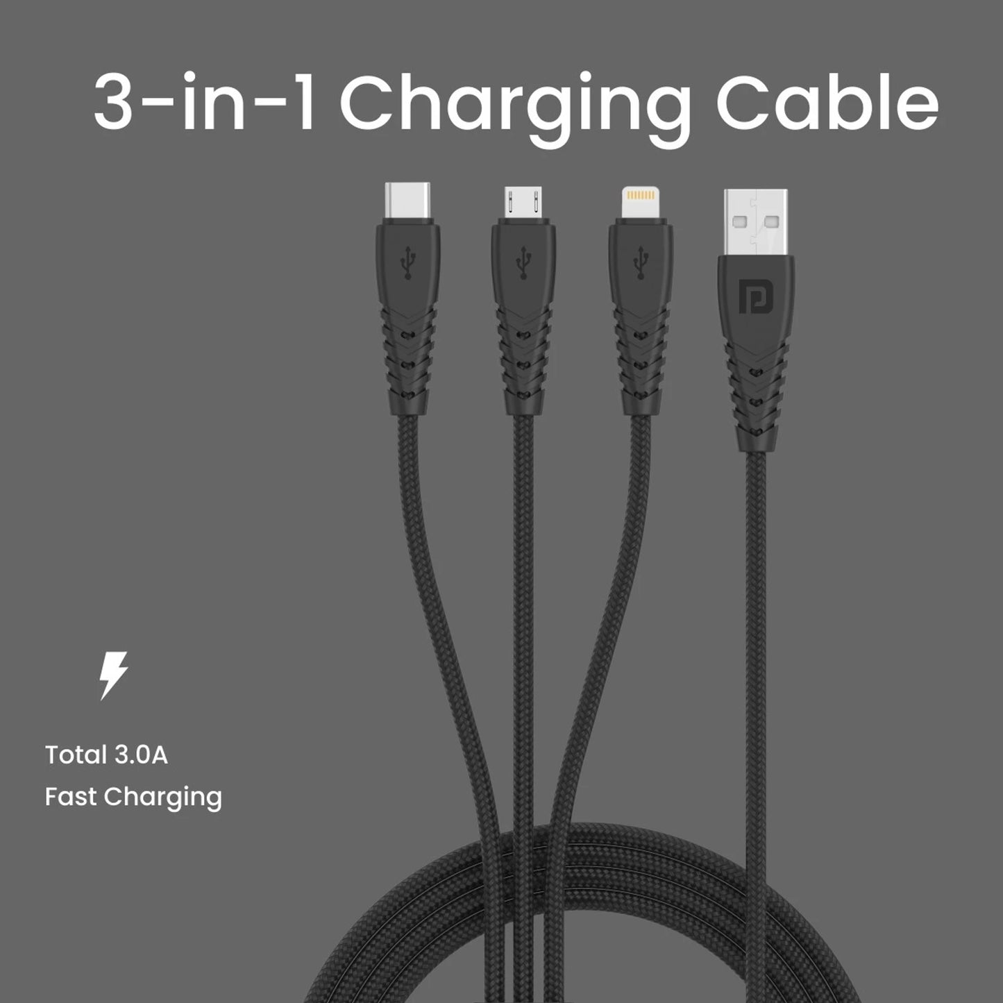 Portronics Konnect A Trio 3-in-1 Multifunctional Cable - Black 1.0 unit