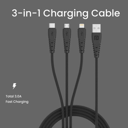 Portronics Konnect A Trio 3-in-1 Multifunctional Cable - Black 1.0 unit